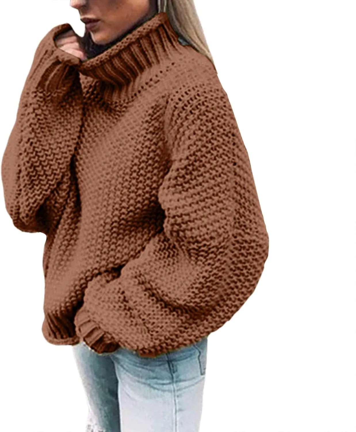Women's Turtleneck Long Sleeve Sweater Fall Winter Soft Thick Cable Knit Sweaters Thermal UnderweaPullover Tops