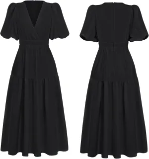Woolicity Womens Summer Maxi Dress Wrap V Neck Short Sleeve Beach Flowy Long Dresses