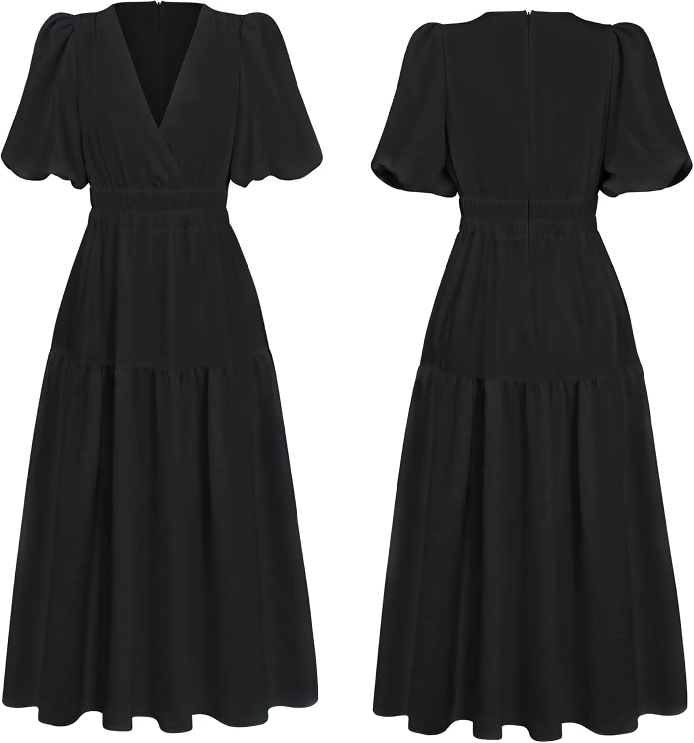 Woolicity Womens Summer Maxi Dress Wrap V Neck Short Sleeve Beach Flowy Long Dresses