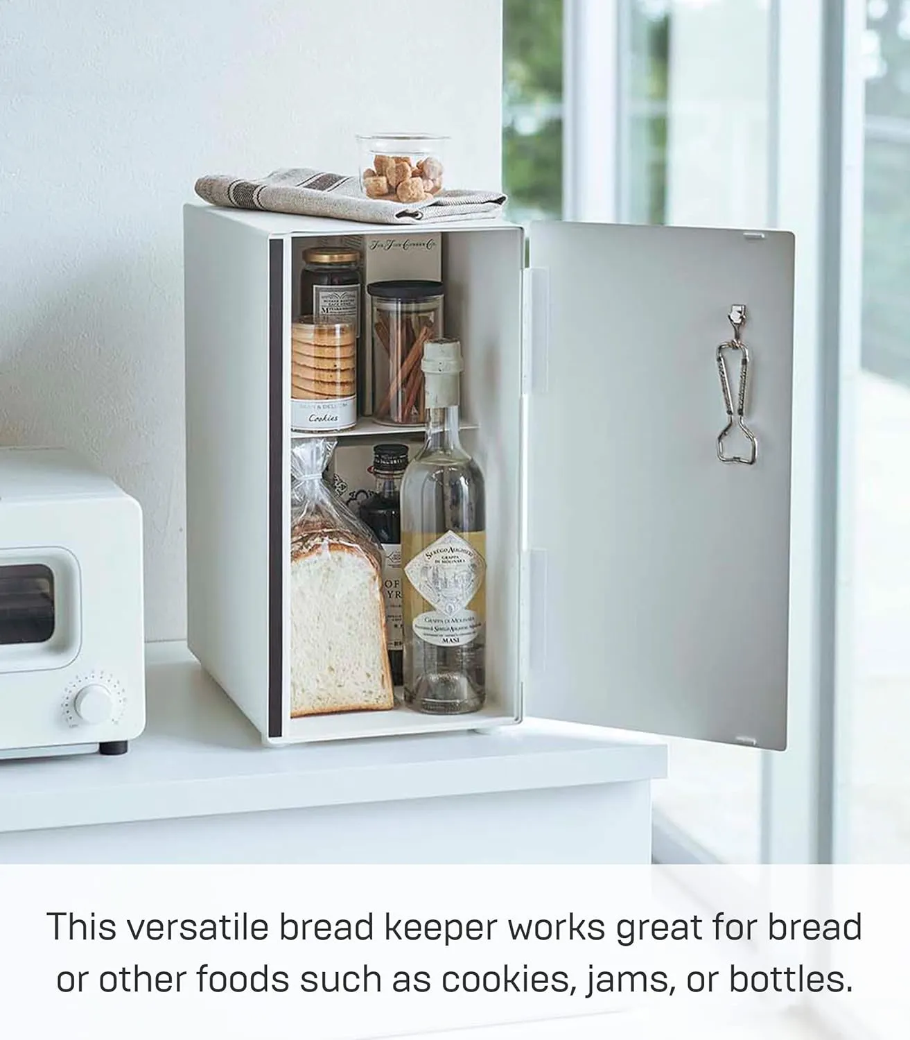 Yamazaki Home Tower Bread Box Keeper Holder Container, Metal Bread Holder Saver, Slim Space Saving Counter Storage - Vertical - Steel