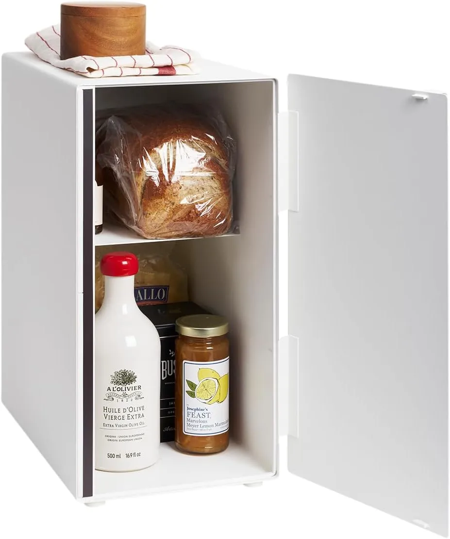 Yamazaki Home Tower Bread Box Keeper Holder Container, Metal Bread Holder Saver, Slim Space Saving Counter Storage - Vertical - Steel