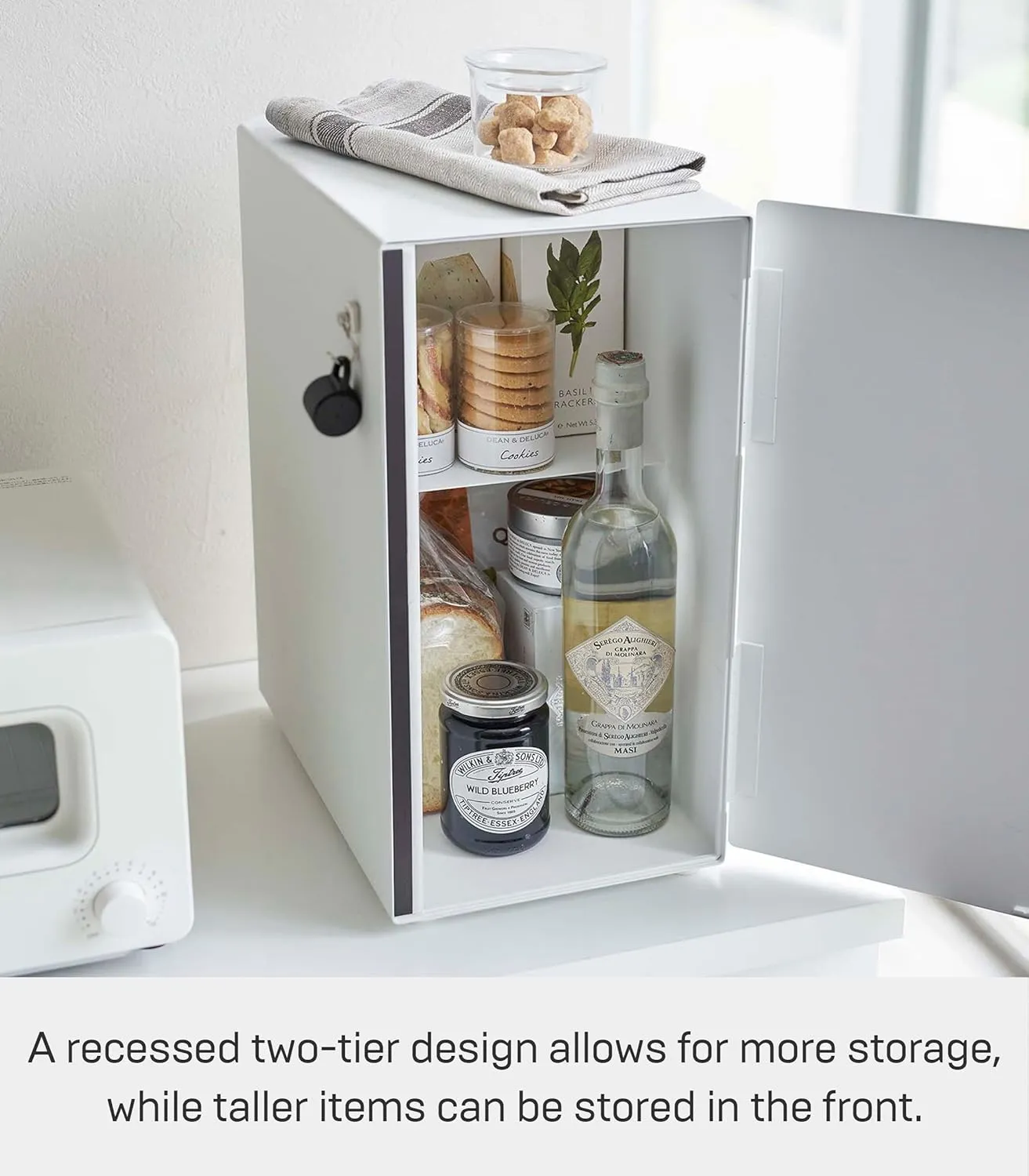 Yamazaki Home Tower Bread Box Keeper Holder Container, Metal Bread Holder Saver, Slim Space Saving Counter Storage - Vertical - Steel